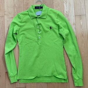 Green Ralph Lauren long sleeved polo shirt in EUC size S